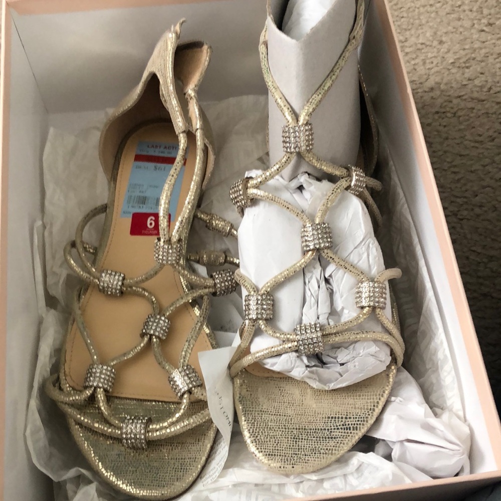 Gold blingy strappy flat sandals never worn